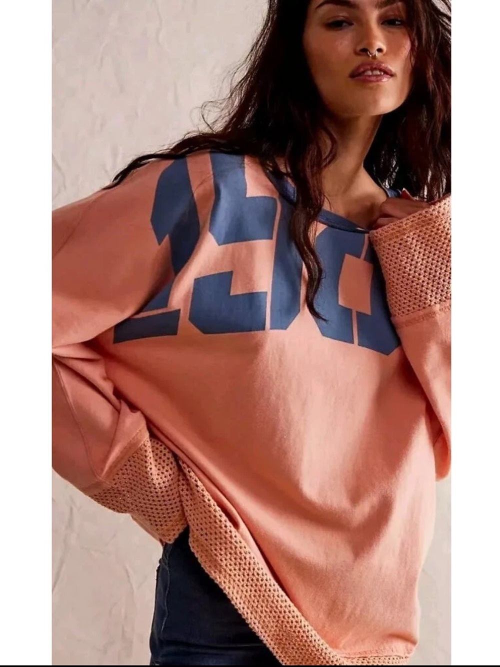 We The Free FP Courside Tee Tunic 1985 Peach Salmon Women Medium Long Sleeve